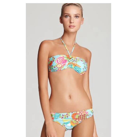Trina Turk Y2K Tokyo Bay Floral Bikini Set Both top and button size 4 with gold - Picture 1 of 11